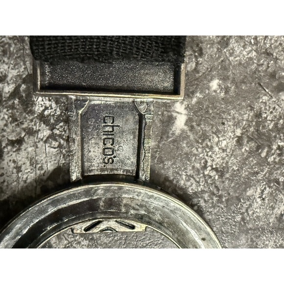 Vintage Chicos Chunky Metal Silver Tone Belt Womens M Leather Art To Wear Boho - Picture 8 of 8
